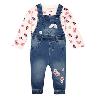 bluezoo Baby girls' multi-coloured dungarees and top set